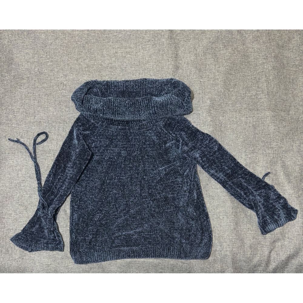 LC Lauren Conrad Womens XL Sweater Chenille Cowl Neck Bell Sleeve Blue